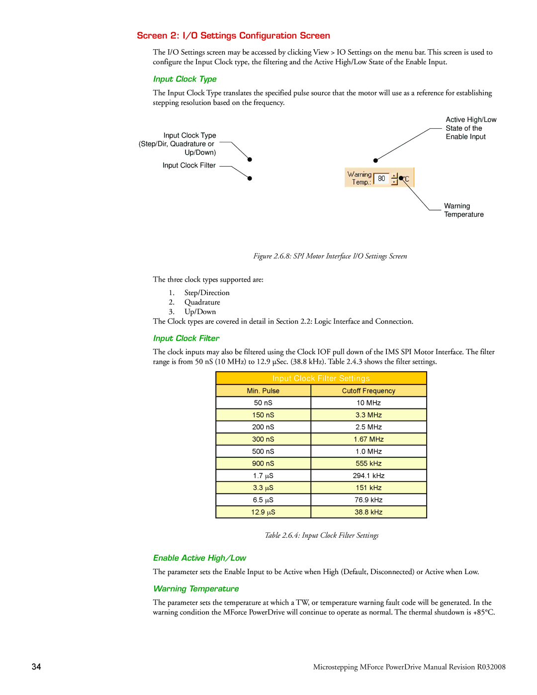 Intelligent Motion Systems Motion Detector Screen 2 I/O Settings Configuration Screen, Input Clock Type 