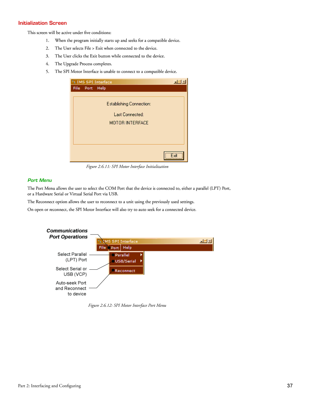 Intelligent Motion Systems Motion Detector operating instructions Initialization Screen, Port Menu 