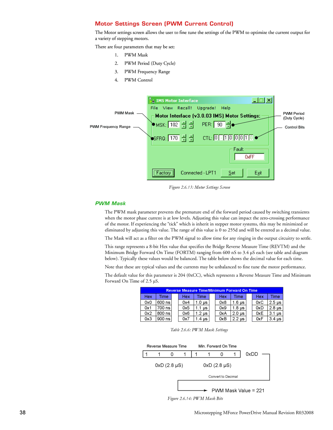 Intelligent Motion Systems Motion Detector operating instructions Motor Settings Screen PWM Current Control, PWM Mask 