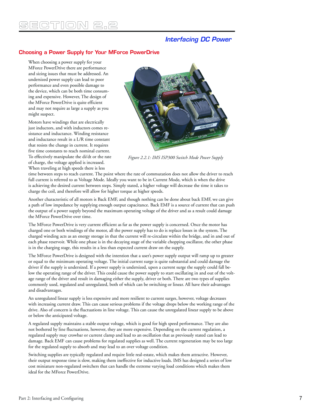 Intelligent Motion Systems Motion Detector operating instructions Interfacing DC Power, Section 
