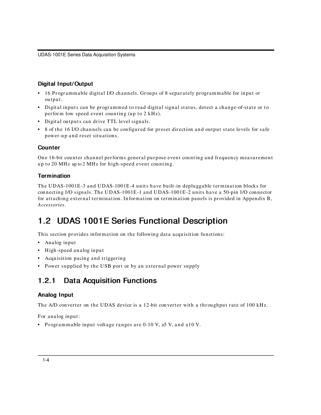 Intelligent Motion Systems UDAS-1001E Udas 1001E Series Functional Description, Data Acquisition Functions, Counter 