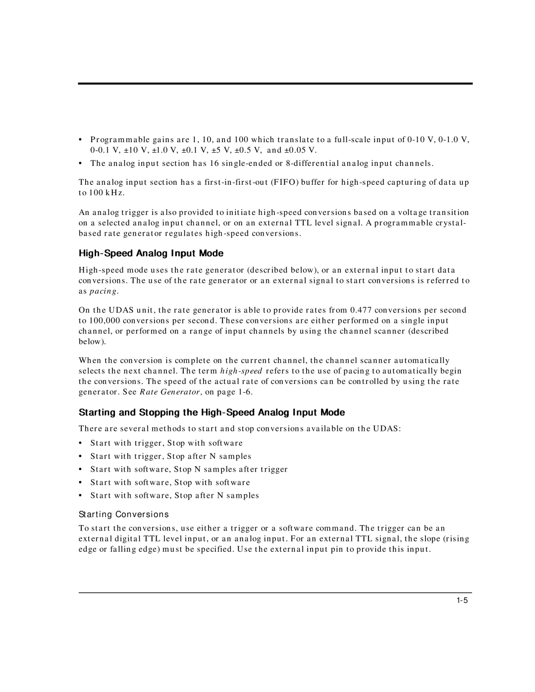 Intelligent Motion Systems UDAS-1001E Starting and Stopping the High-Speed Analog Input Mode, Starting Conversions 