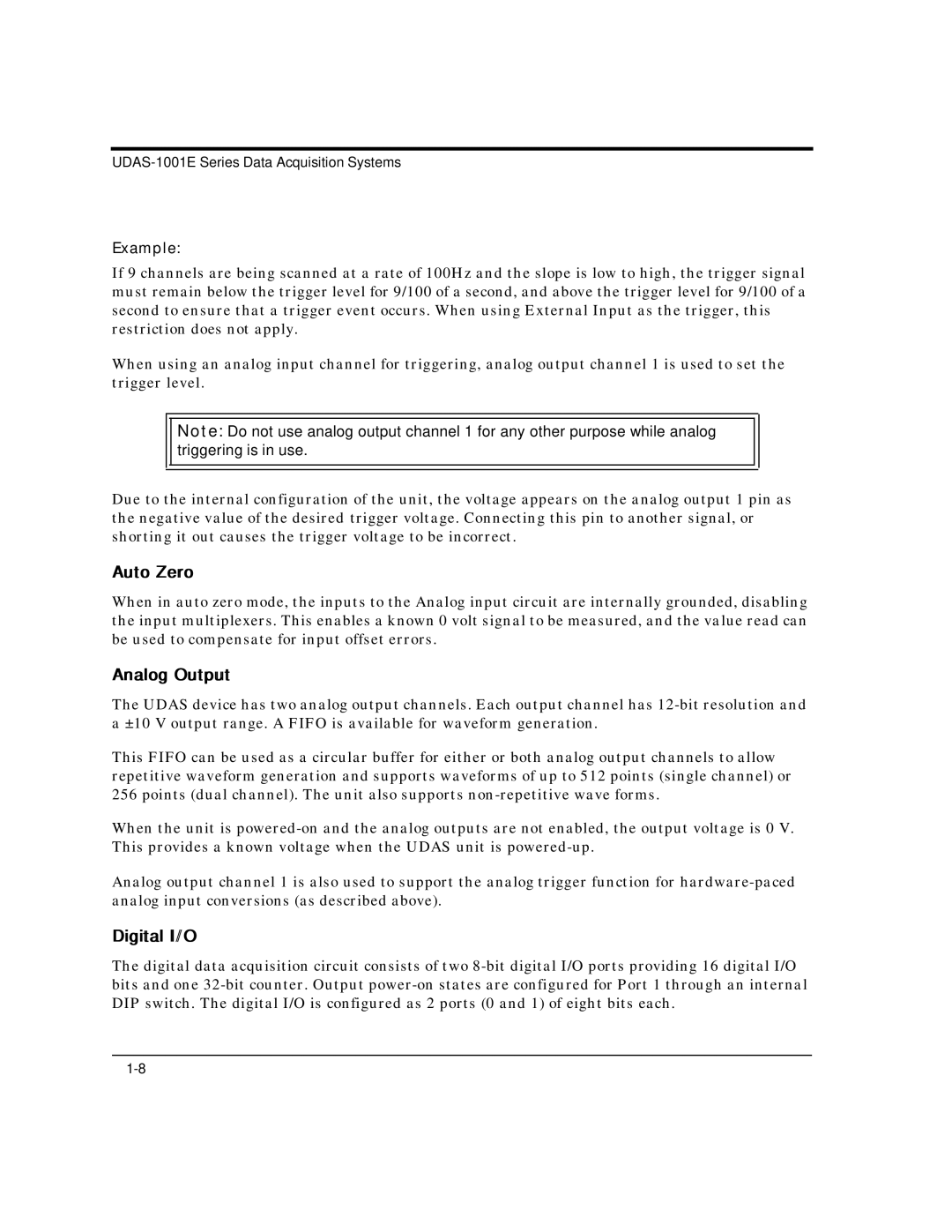 Intelligent Motion Systems UDAS-1001E user manual Auto Zero, Digital I/O, Example 