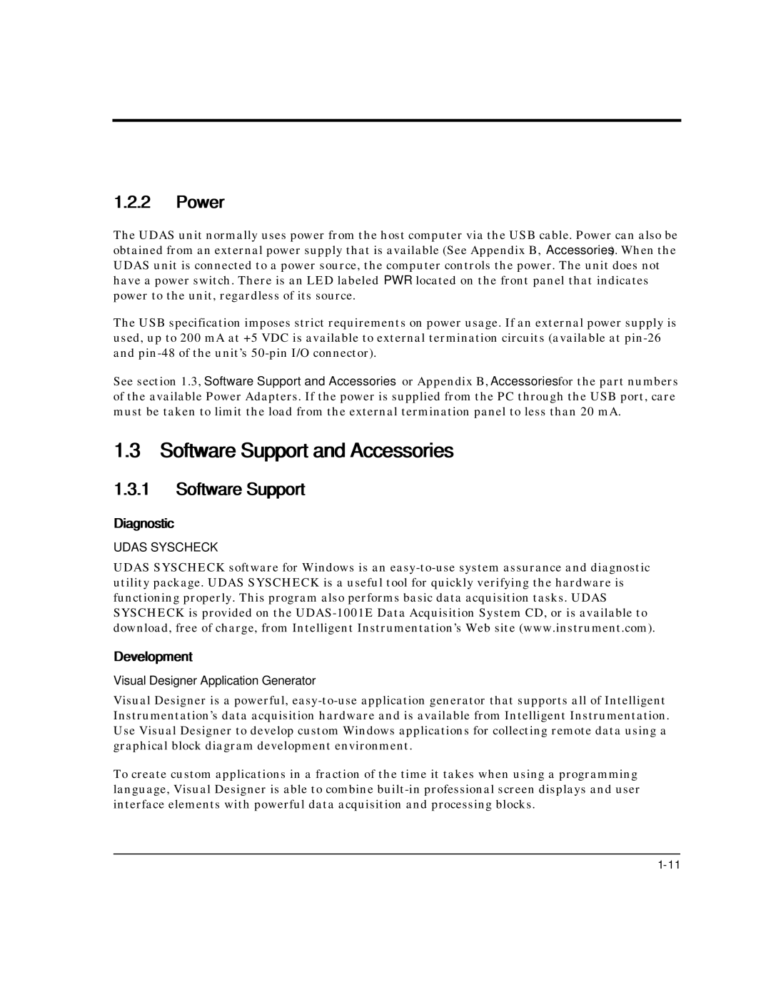 Intelligent Motion Systems UDAS-1001E user manual Software Support and Accessories, Power, Diagnostic, Development 