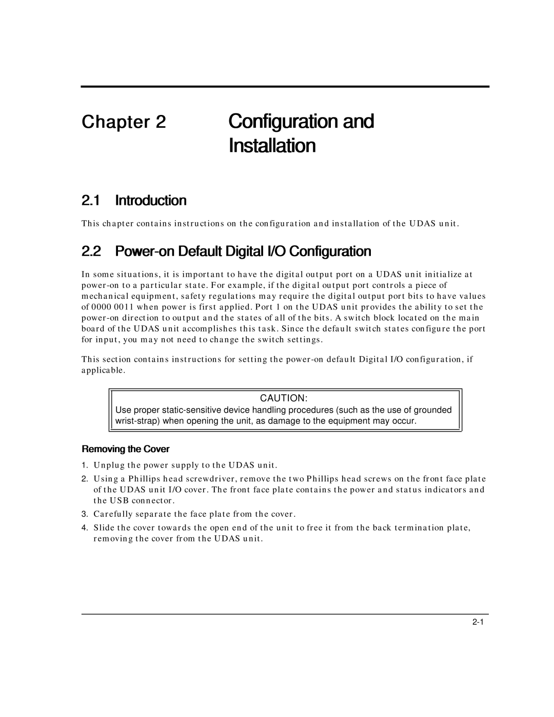 Intelligent Motion Systems UDAS-1001E user manual Power-on Default Digital I/O Configuration, Removing the Cover 