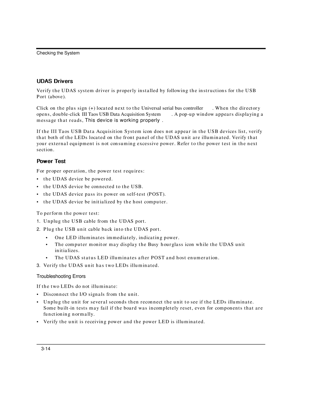 Intelligent Motion Systems UDAS-1001E user manual Udas Drivers, Power Test, Troubleshooting Errors 