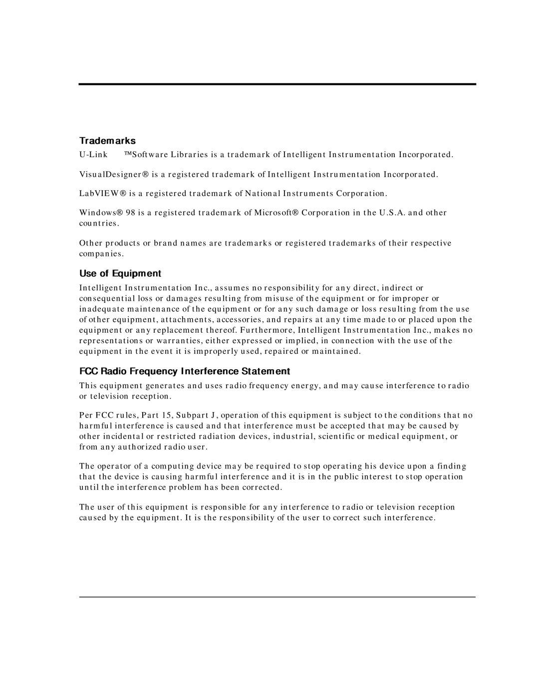 Intelligent Motion Systems UDAS-1001E user manual Trademarks, Use of Equipment, FCC Radio Frequency Interference Statement 