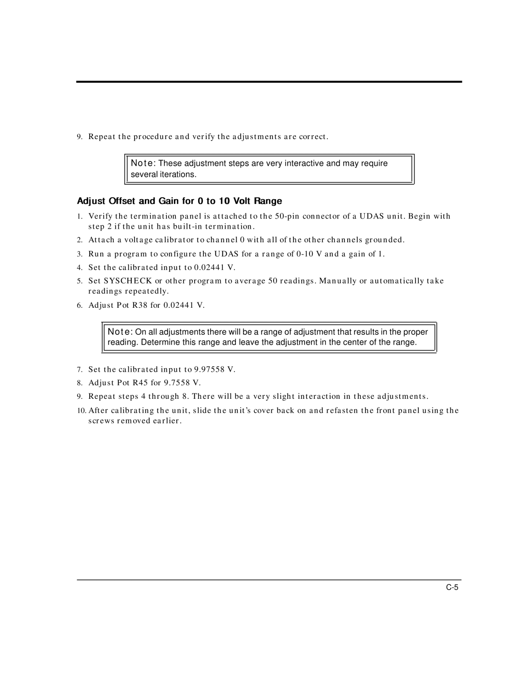 Intelligent Motion Systems UDAS-1001E user manual Adjust Offset and Gain for 0 to 10 Volt Range 