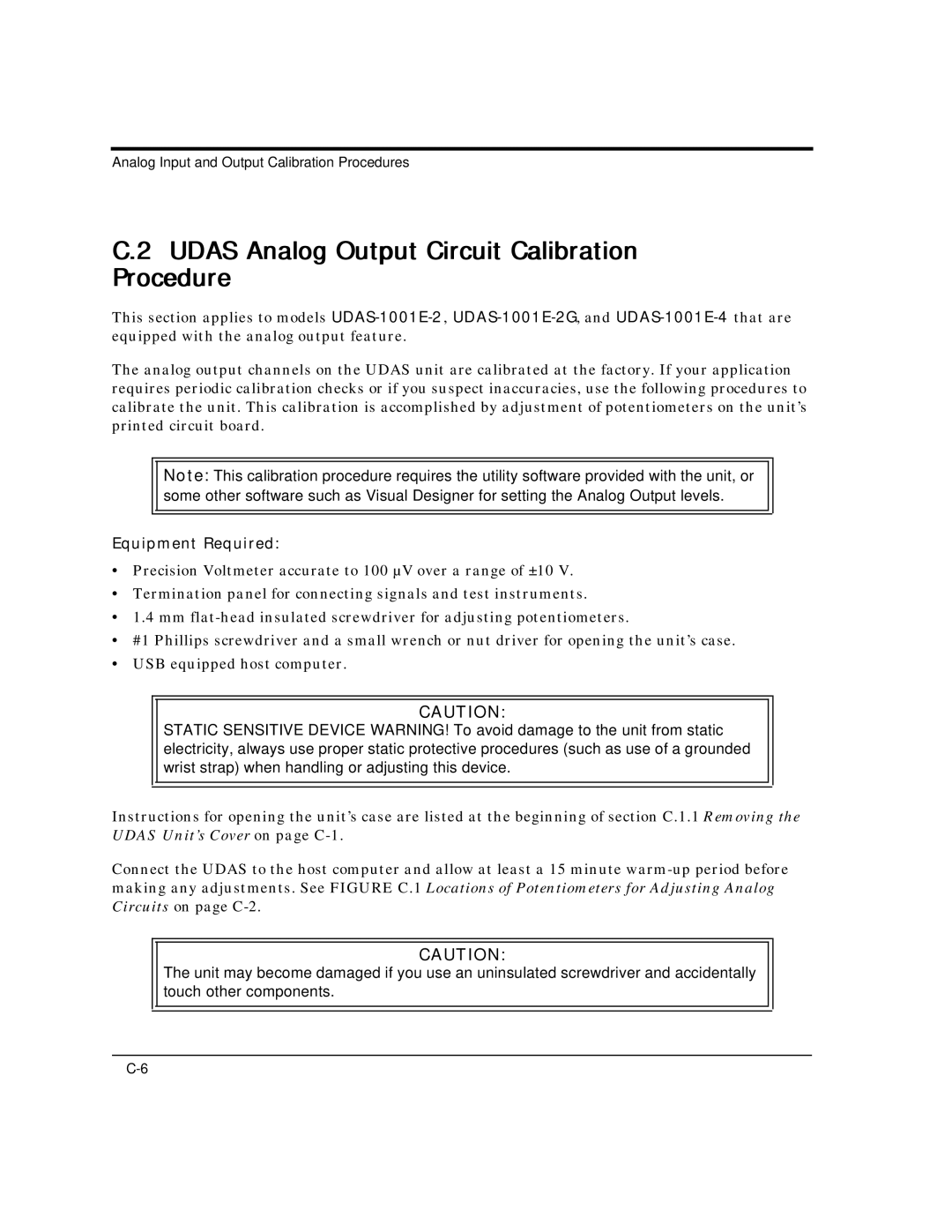 Intelligent Motion Systems UDAS-1001E user manual Udas Analog Output Circuit Calibration Procedure, Equipment Required 