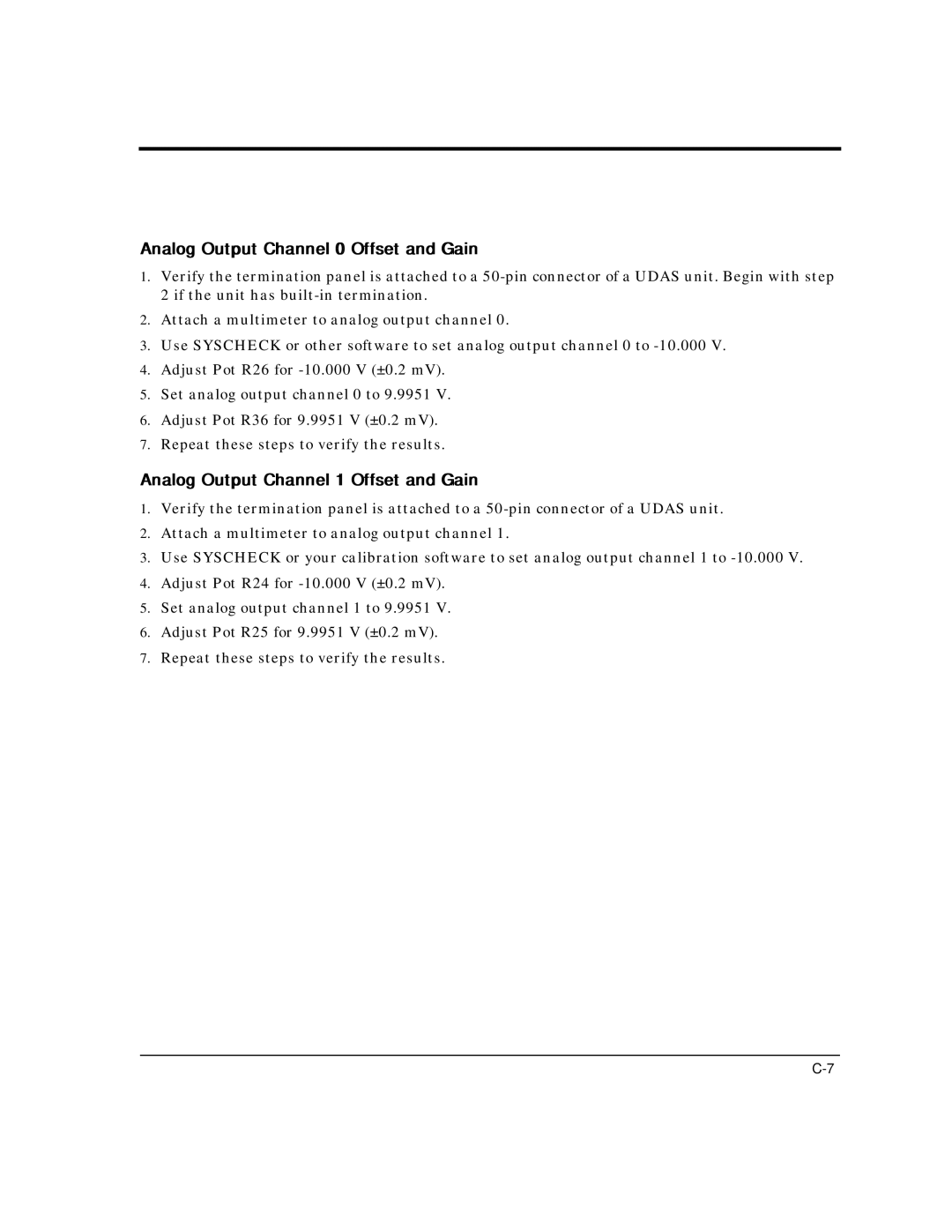 Intelligent Motion Systems UDAS-1001E Analog Output Channel 0 Offset and Gain, Analog Output Channel 1 Offset and Gain 