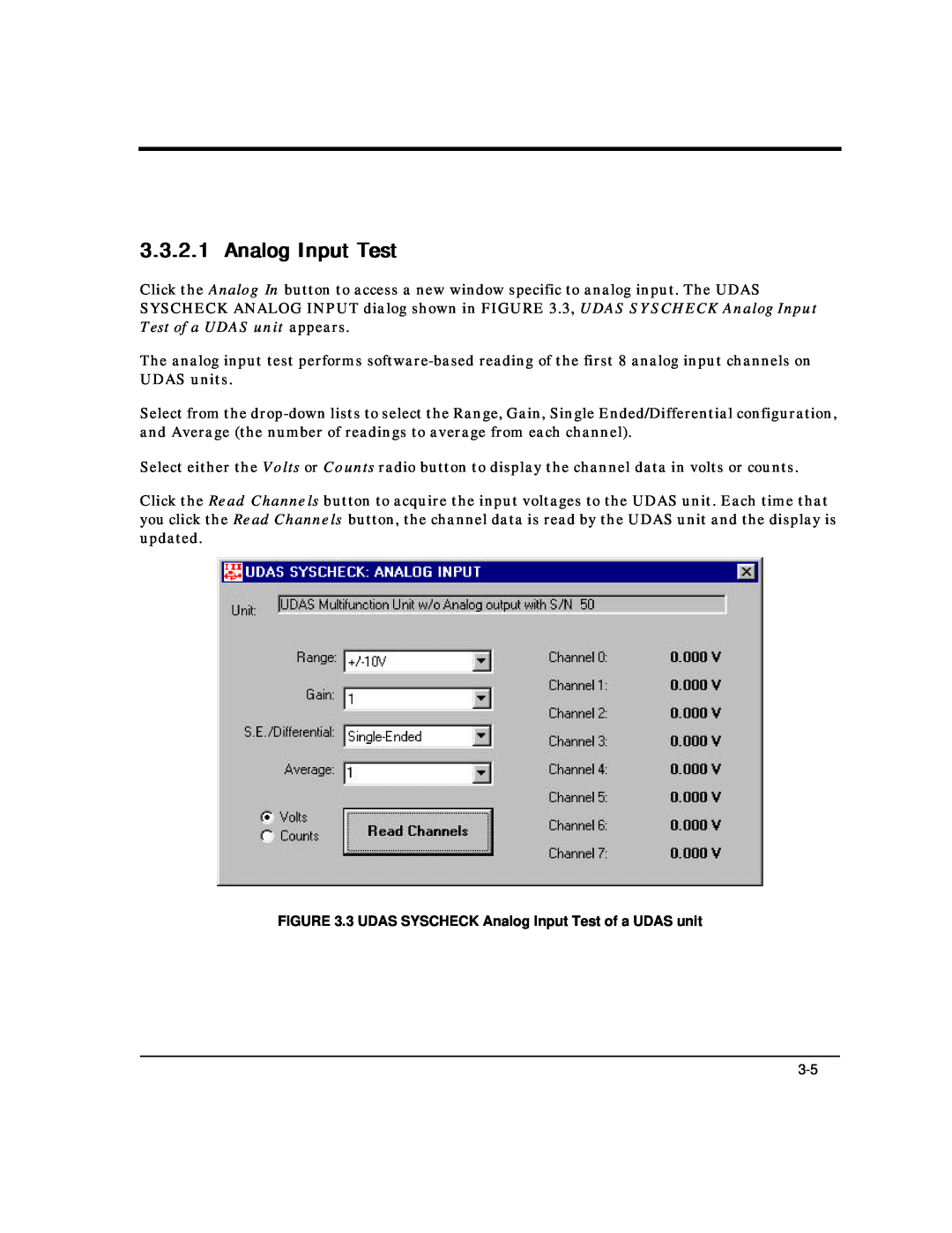 Intelligent Motion Systems UDAS-1001E user manual 3 UDAS SYSCHECK Analog Input Test of a UDAS unit 