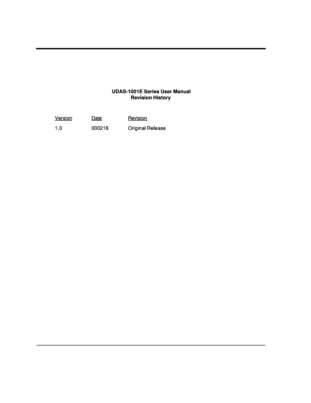Intelligent Motion Systems UDAS-1001E Series User Manual, Revision History, Version, Date, 000218, Original Release 