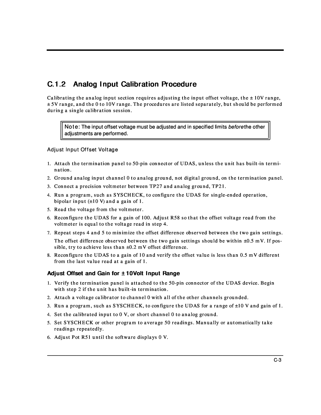 Intelligent Motion Systems UDAS-1001E user manual C.1.2 Analog Input Calibration Procedure, Adjust Input Offset Voltage 
