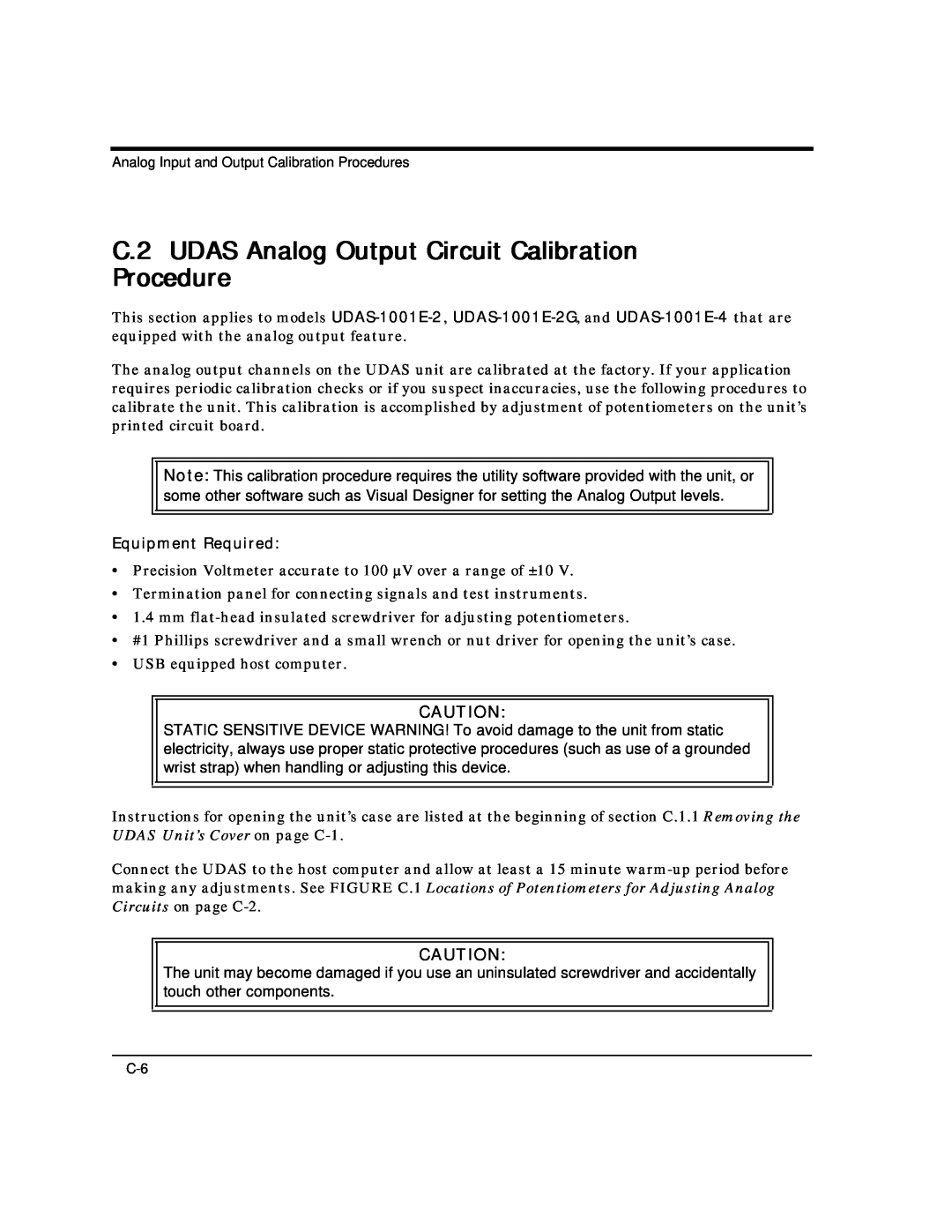 Intelligent Motion Systems UDAS-1001E user manual C.2 UDAS Analog Output Circuit Calibration Procedure, Equipment Required 