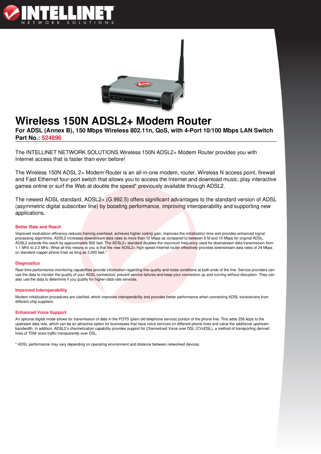 Intellinet Network Solutions manual Wireless 150N ADSL2+ Modem Router 