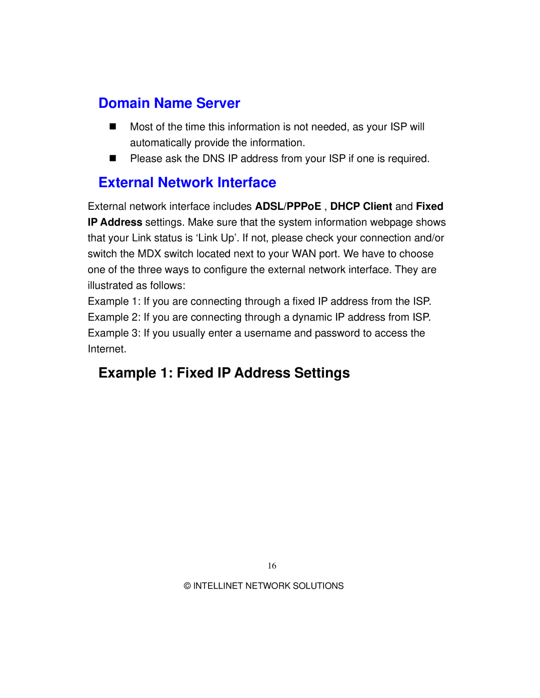 Intellinet Network Solutions 501705 manual Domain Name Server, External Network Interface 