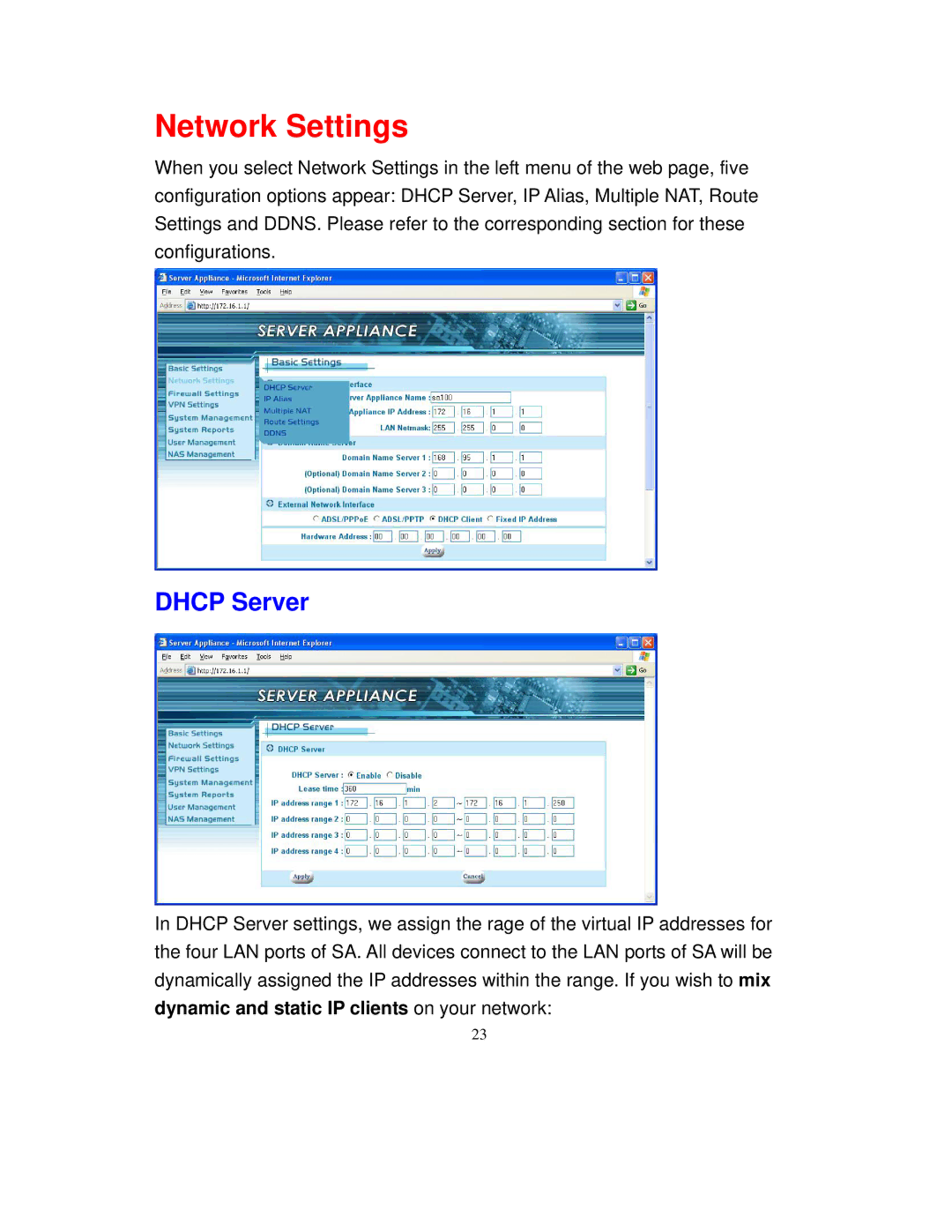 Intellinet Network Solutions 501705 manual Network Settings, Dhcp Server 