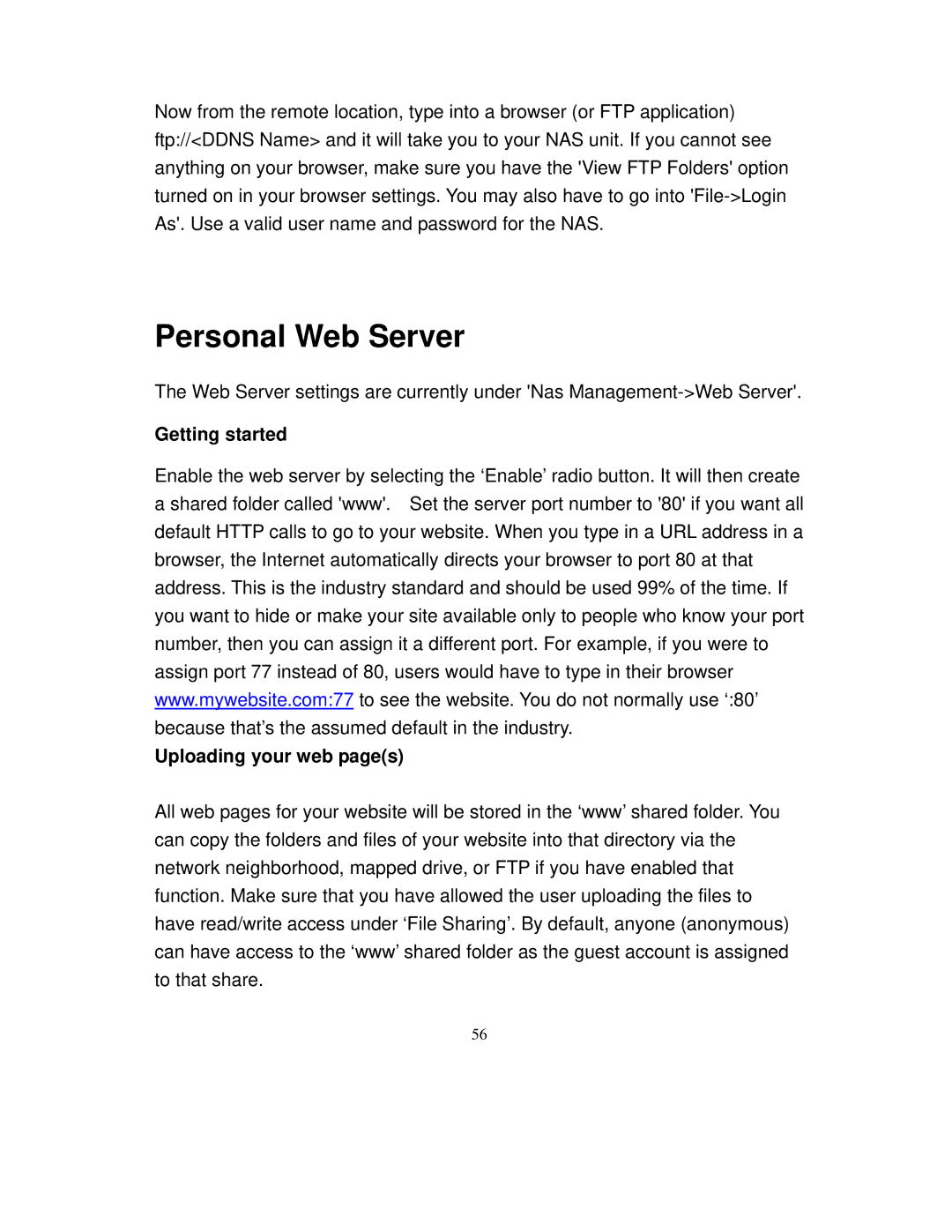 Intellinet Network Solutions 501705 manual Personal Web Server, Getting started Uploading your web pages 