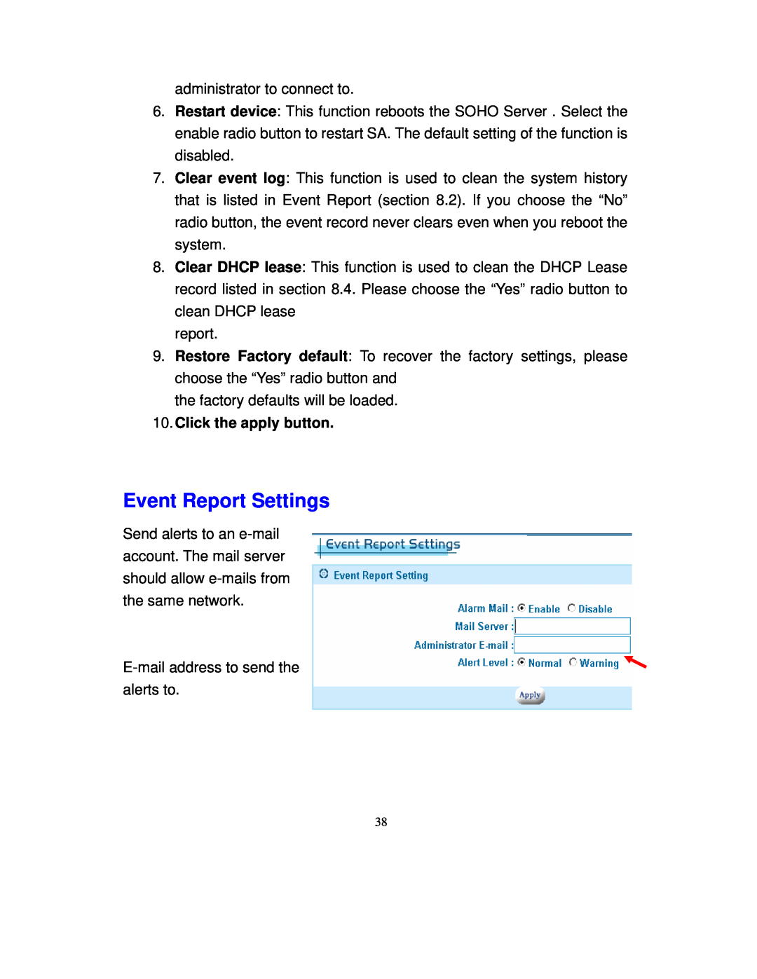 Intellinet Network Solutions 501705 manual Event Report Settings, Click the apply button 