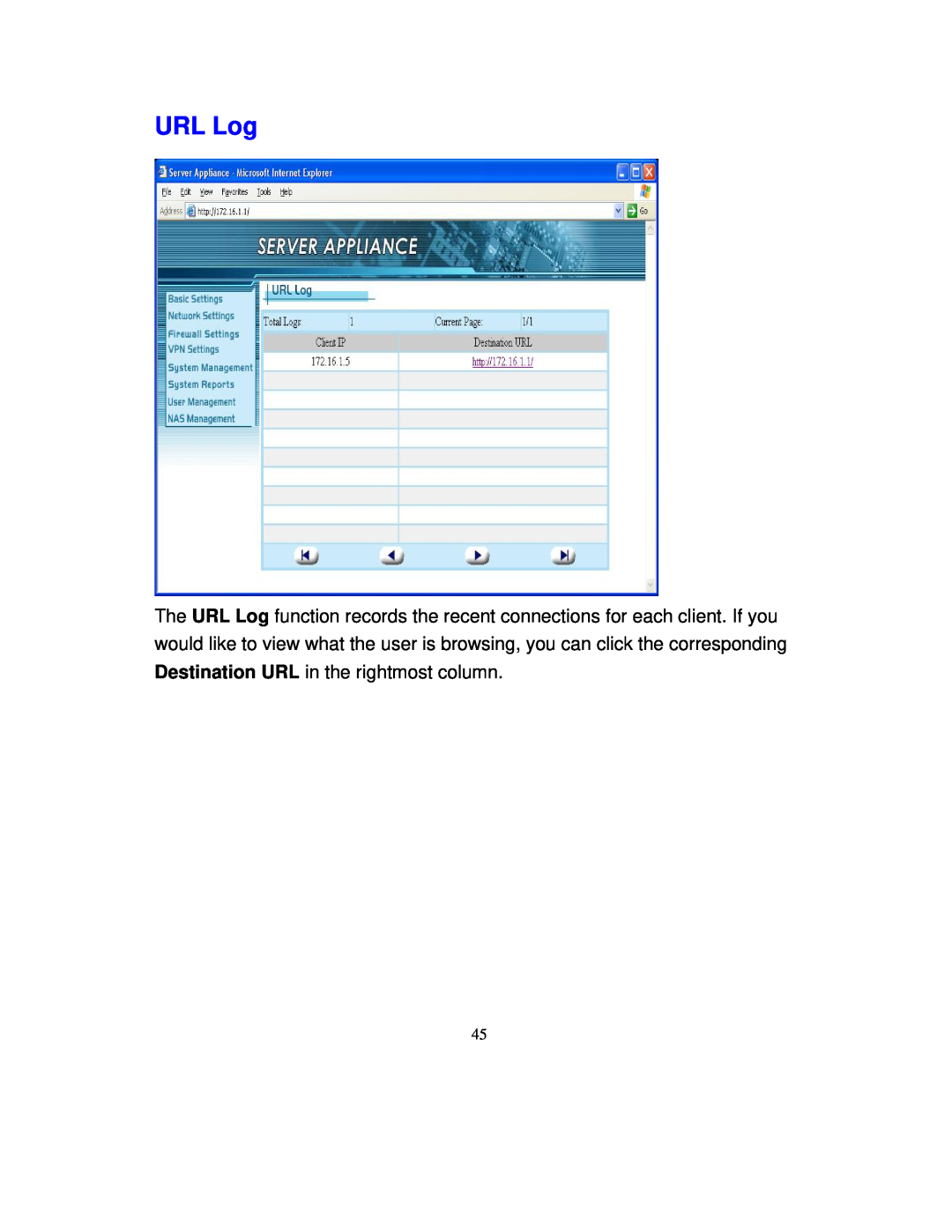 Intellinet Network Solutions 501705 manual URL Log 