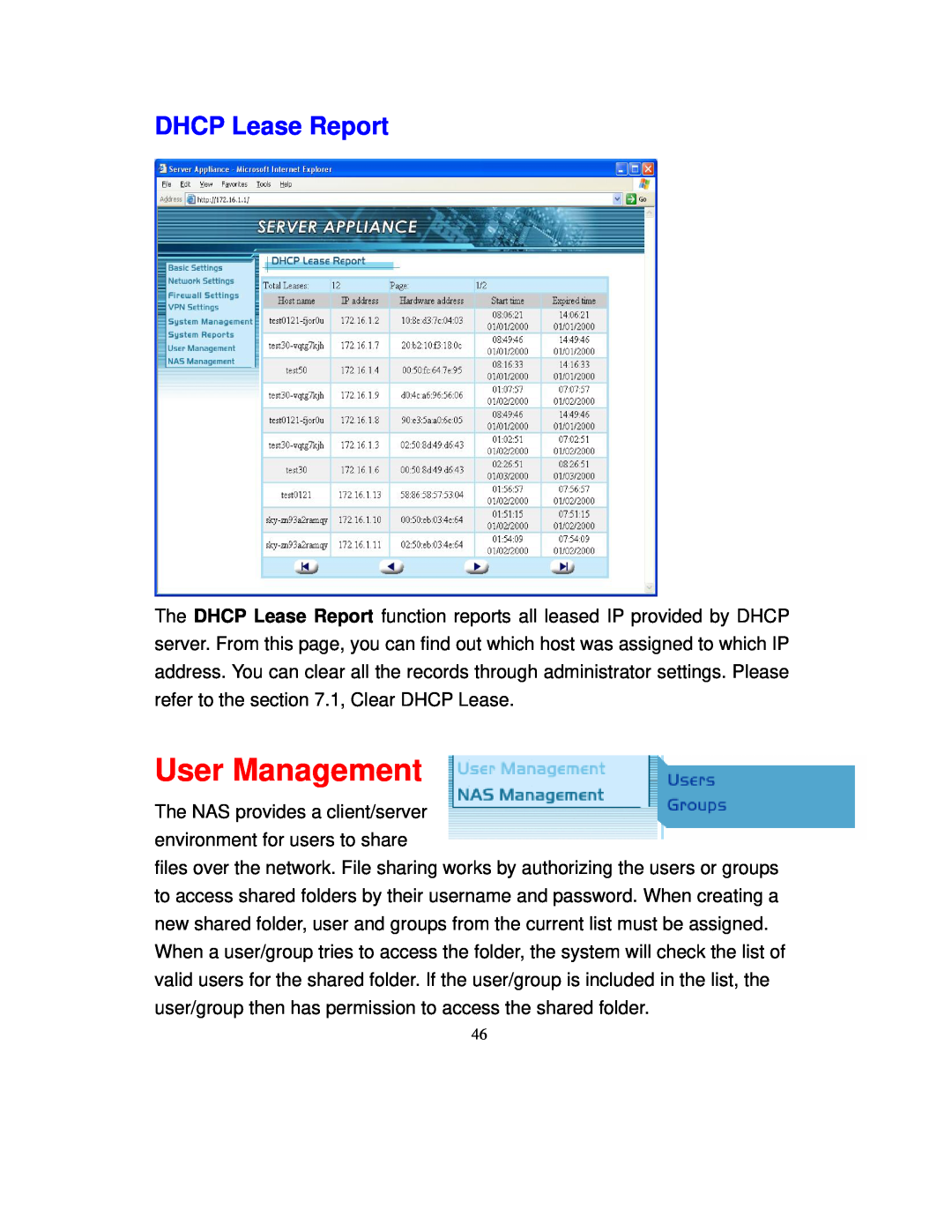 Intellinet Network Solutions 501705 manual User Management, DHCP Lease Report 