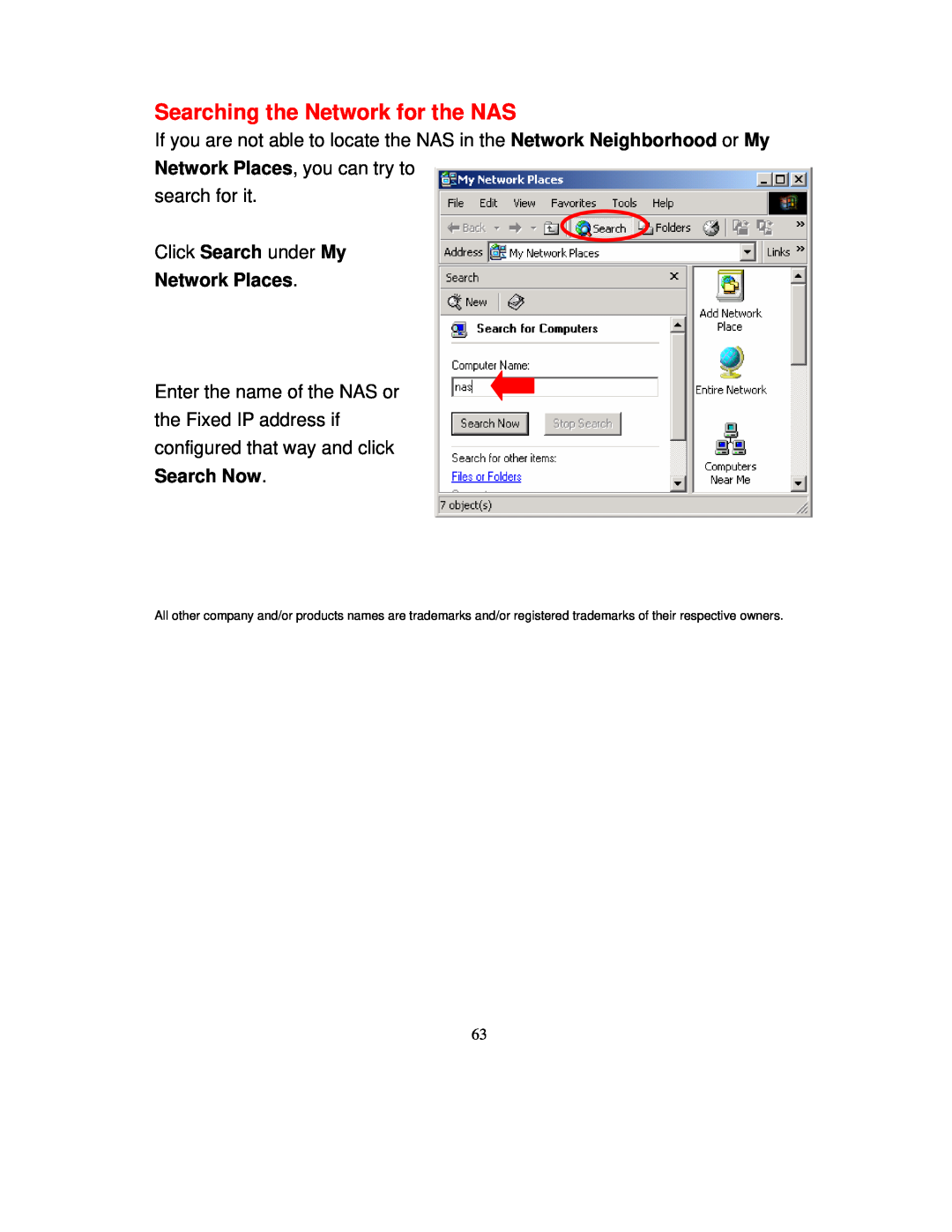 Intellinet Network Solutions 501705 manual Searching the Network for the NAS, Network Places, Search Now 