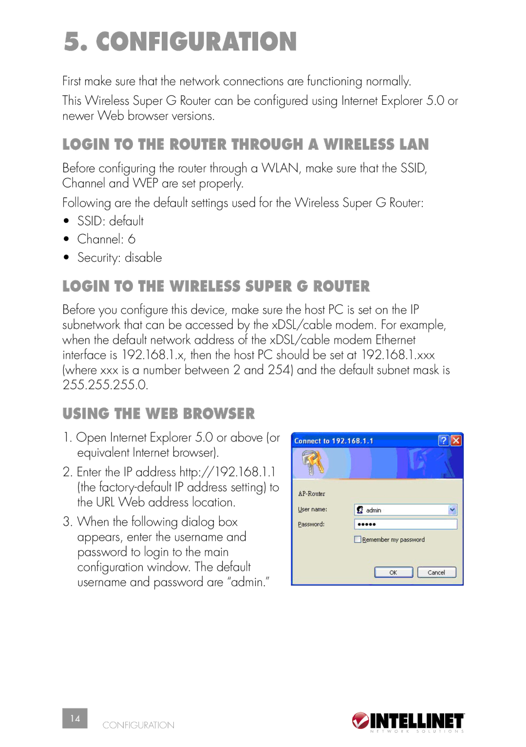 Intellinet Network Solutions 502566 manual Configuration, Login to the Router Through a Wireless LAN, Using the WEB Browser 