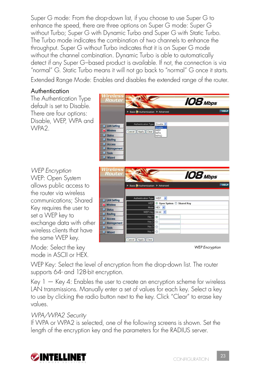 Intellinet Network Solutions 502566 manual Disable, WEP, WPA and WPA2, WPA/WPA2 Security 