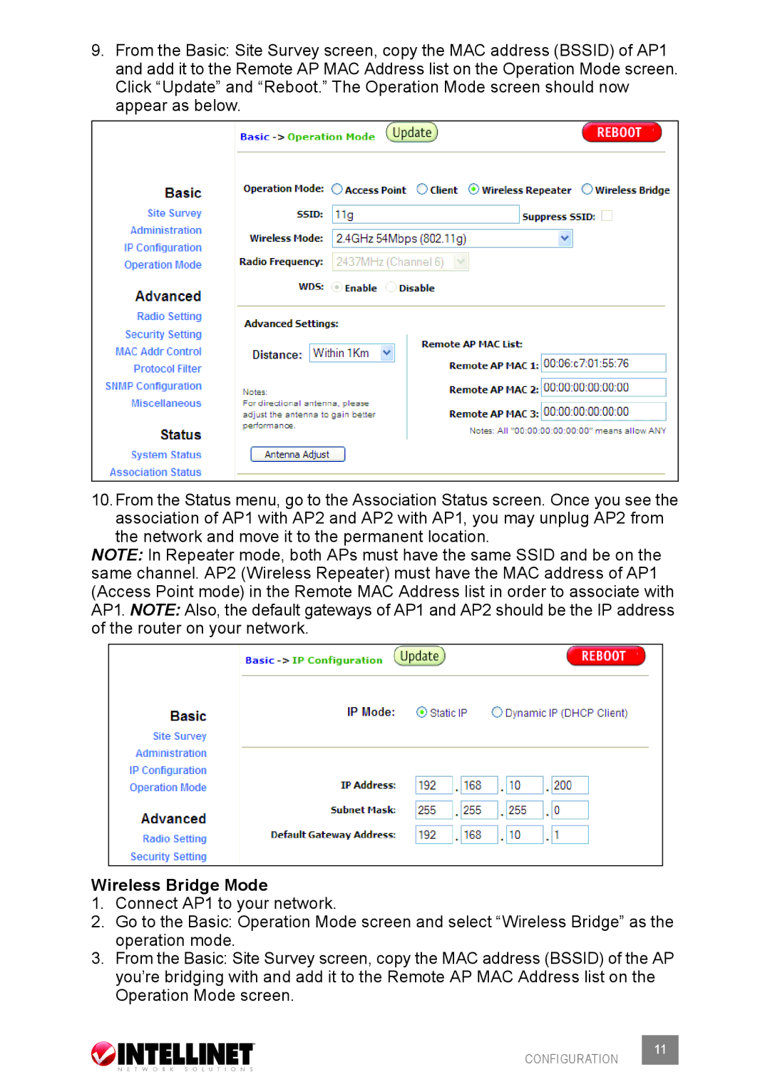 Intellinet Network Solutions 503679 user manual Wireless Bridge Mode 