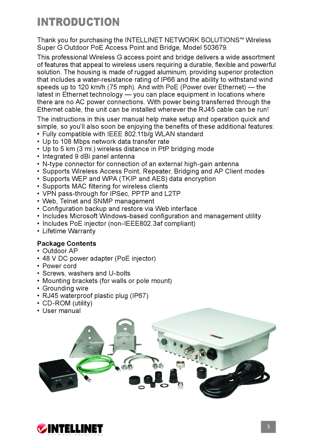 Intellinet Network Solutions 503679 user manual Introduction, Package Contents 