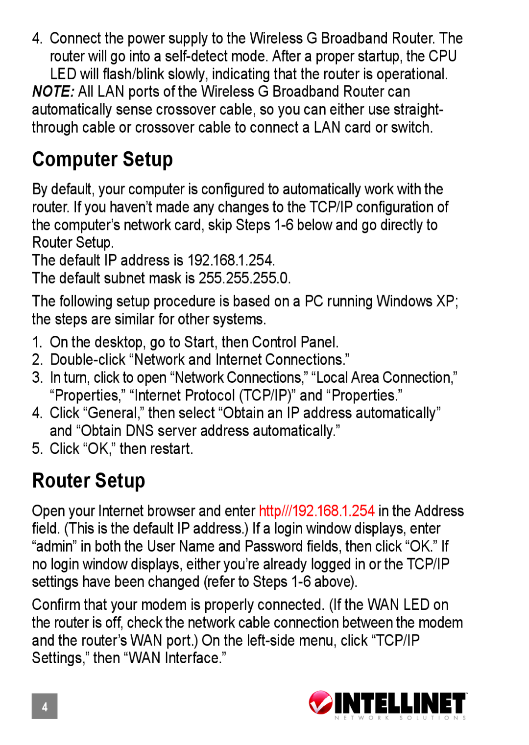 Intellinet Network Solutions 503693 manual Computer Setup, Router Setup 