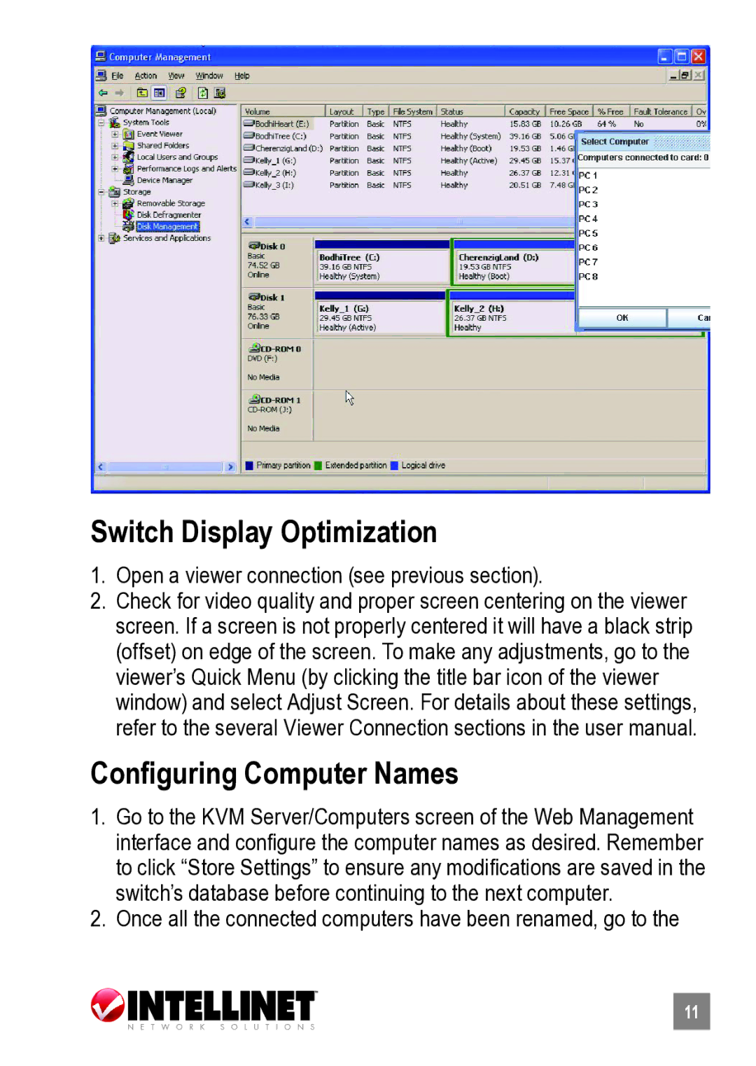 Intellinet Network Solutions 503723 manual Switch Display Optimization, Configuring Computer Names 