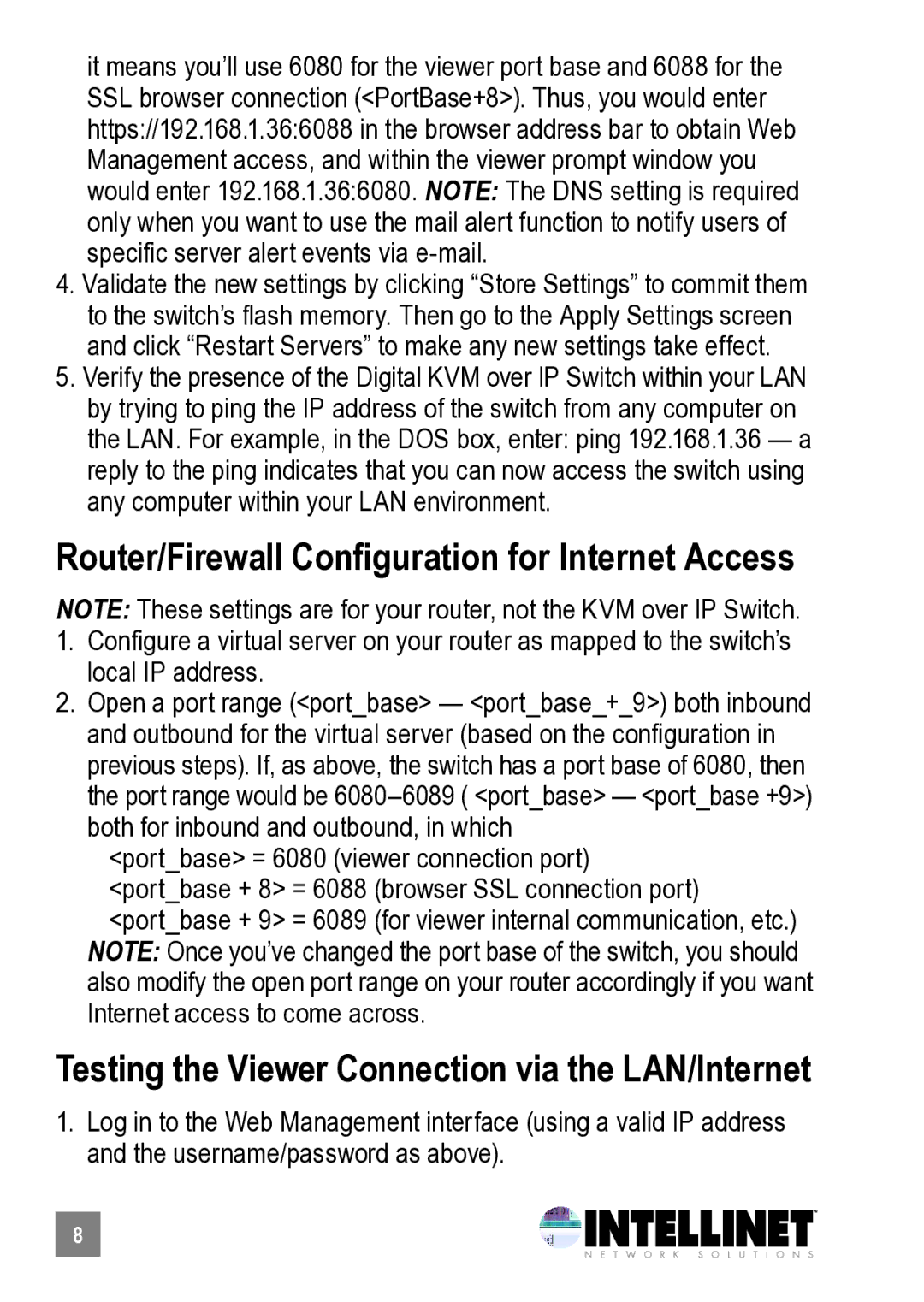 Intellinet Network Solutions 503723 manual Router/Firewall Configuration for Internet Access 