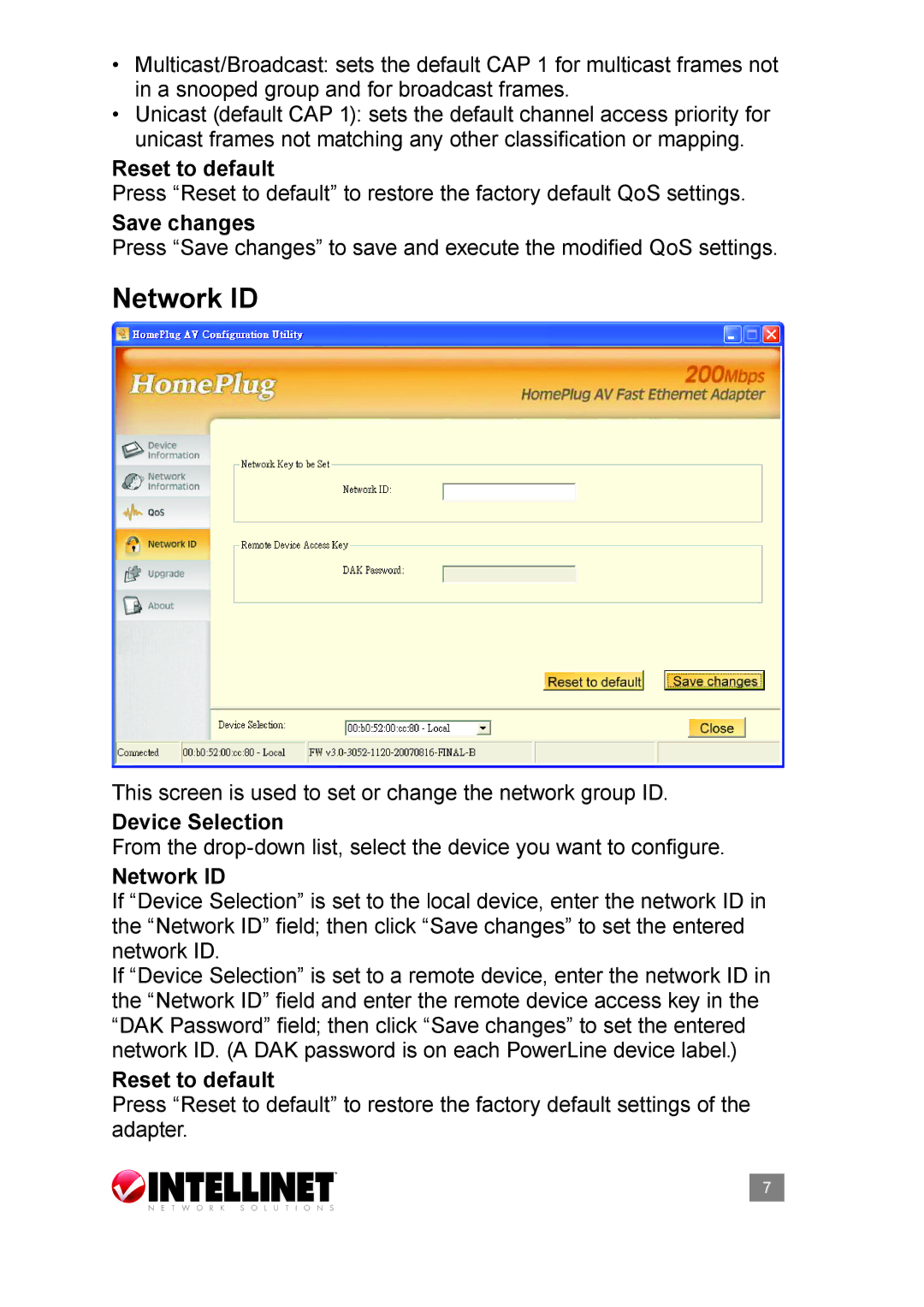 Intellinet Network Solutions 503839 user manual Network ID, Reset to default, Save changes 