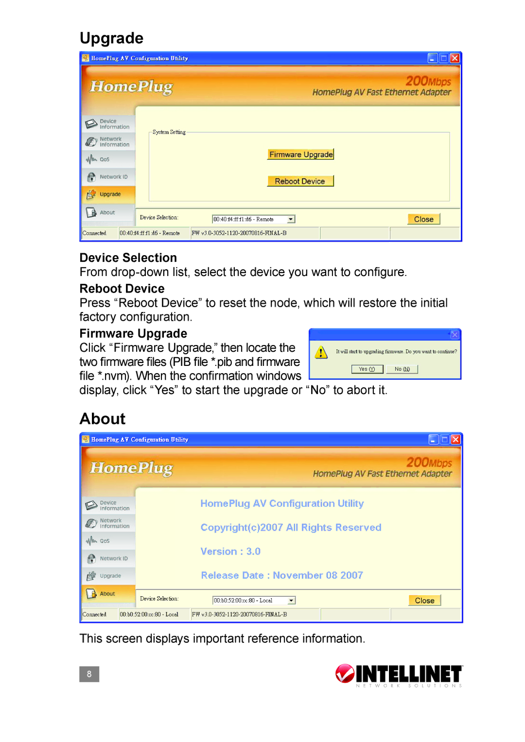 Intellinet Network Solutions 503839 user manual About, Reboot Device, Firmware Upgrade 