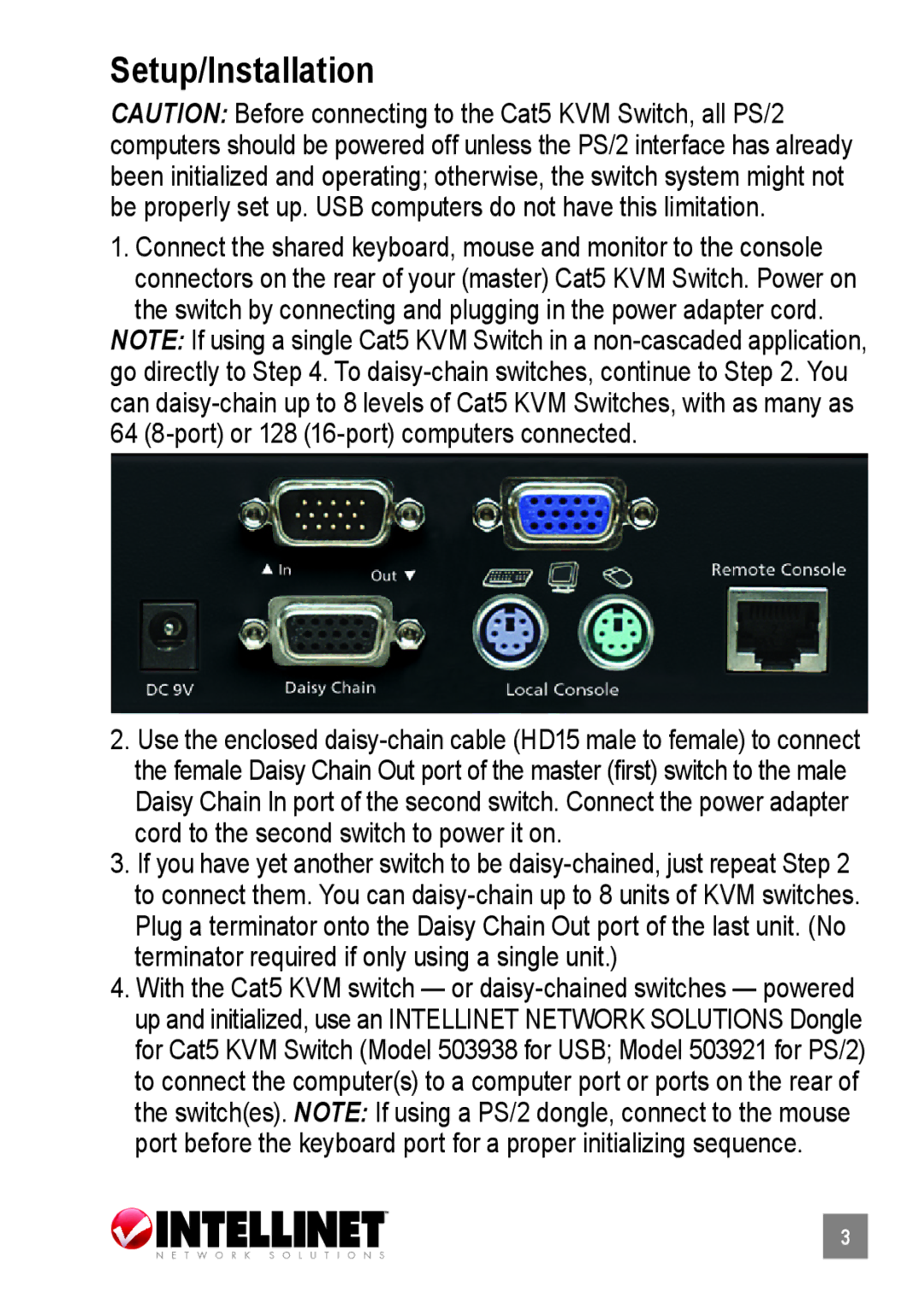 Intellinet Network Solutions 503914, 503907 user manual Setup/Installation 