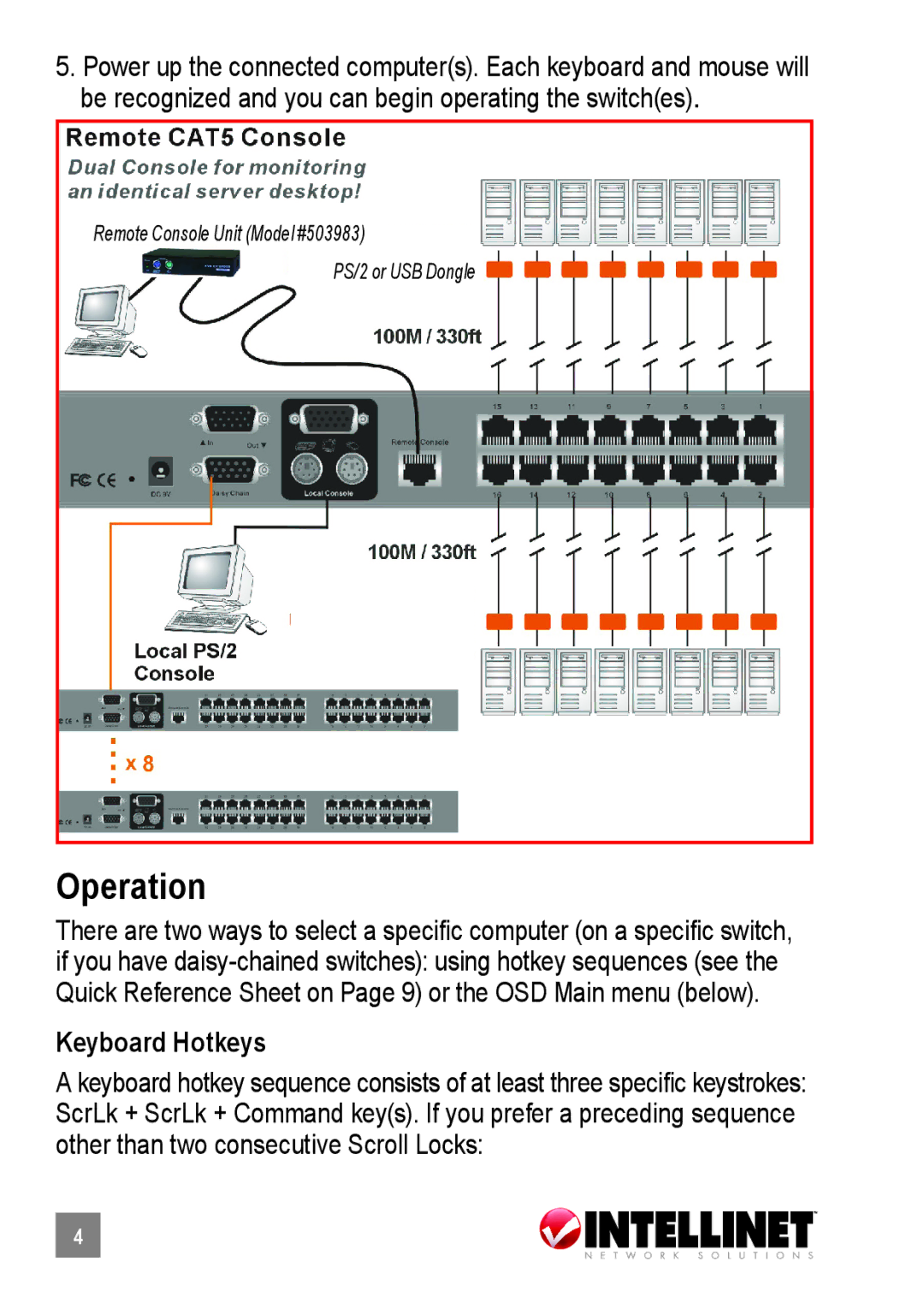 Intellinet Network Solutions 503907, 503914 user manual Operation, Keyboard Hotkeys 