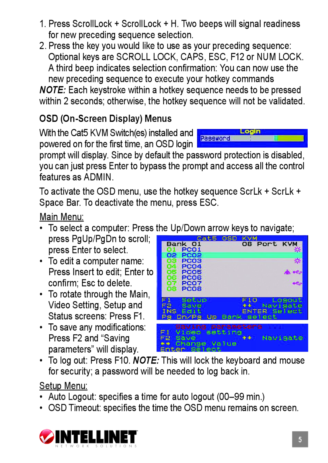 Intellinet Network Solutions 503914, 503907 user manual OSD On-Screen Display Menus, To save any modifications 