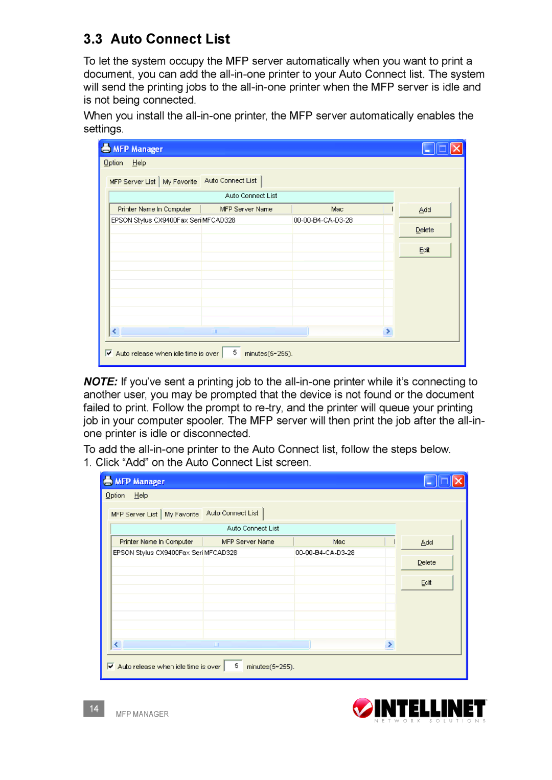 Intellinet Network Solutions 509077 user manual Auto Connect List 