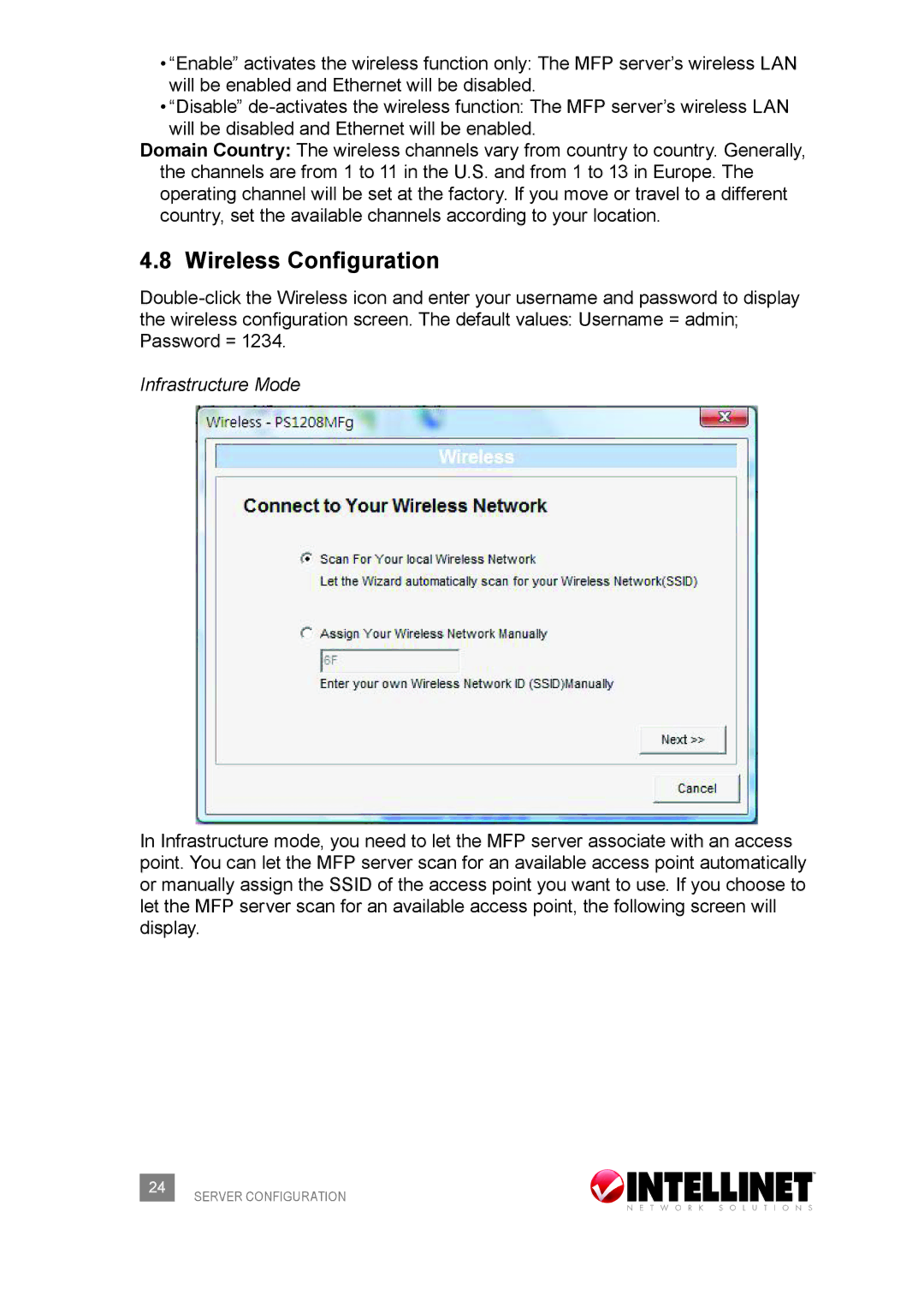 Intellinet Network Solutions 509077 user manual Wireless Configuration, Infrastructure Mode 