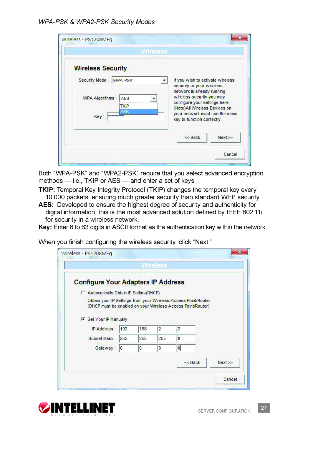 Intellinet Network Solutions 509077 user manual WPA-PSK & WPA2-PSK Security Modes 