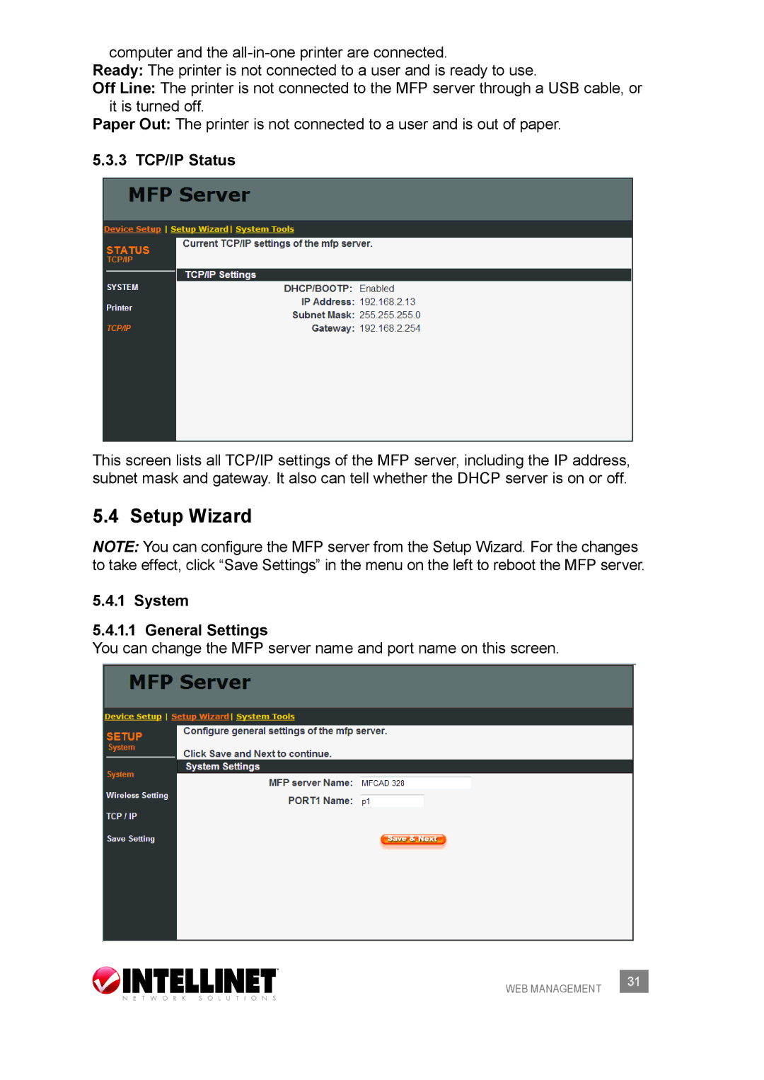 Intellinet Network Solutions 509077 user manual Setup Wizard, 3 TCP/IP Status, System General Settings 