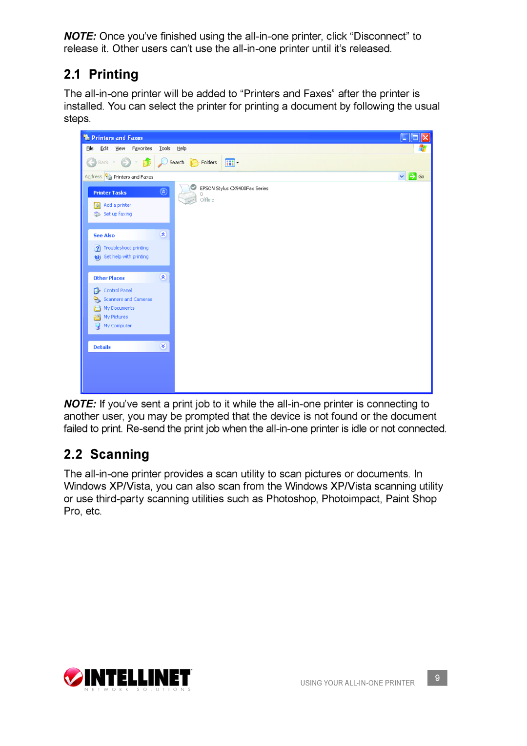 Intellinet Network Solutions 509077 user manual Printing, Scanning 