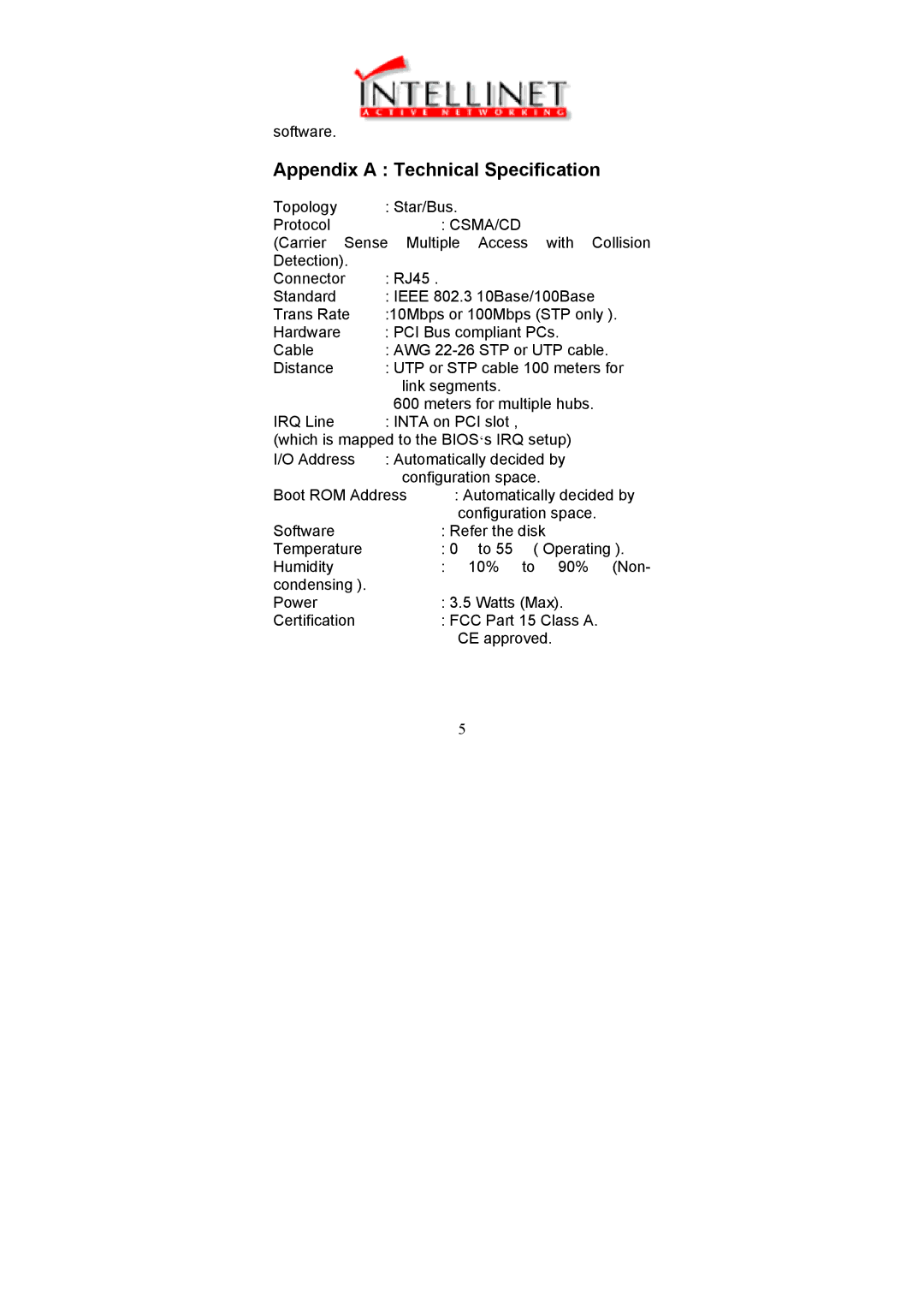 Intellinet Network Solutions 509961 user manual Appendix a Technical Specification 