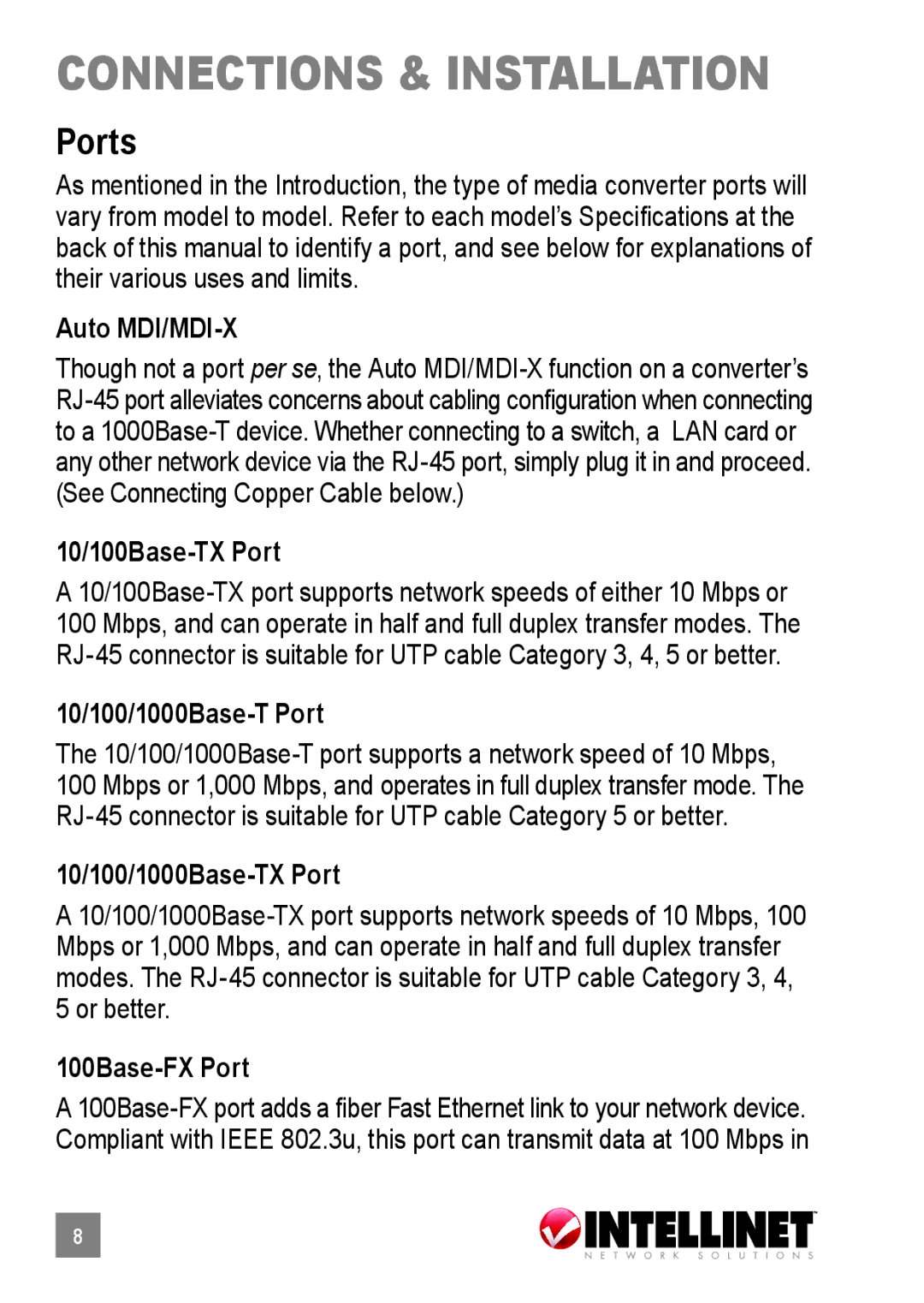 Intellinet Network Solutions 510486, 515368, 519069 user manual Connections & installation, Ports 