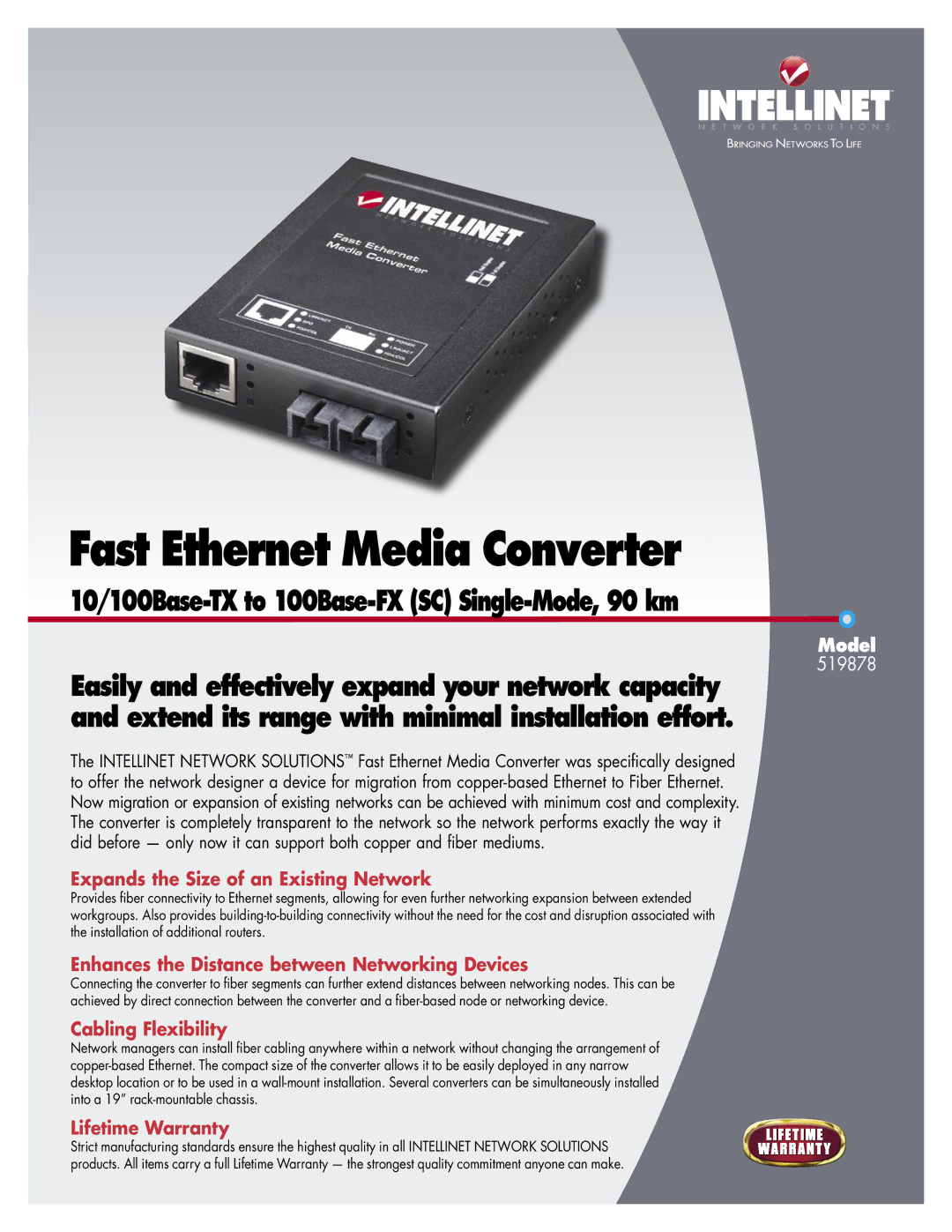 Intellinet Network Solutions 519878 warranty Model, Expands the Size of an Existing Network, Cabling Flexibility 