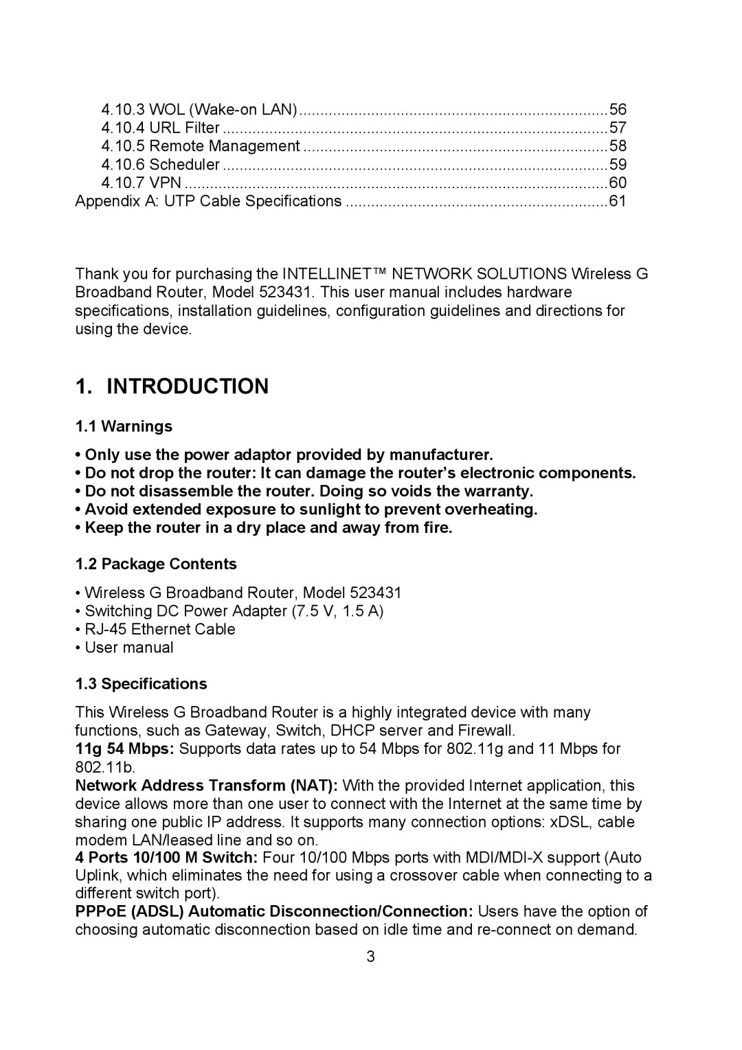 Intellinet Network Solutions 523431 manual Introduction, Specifications 