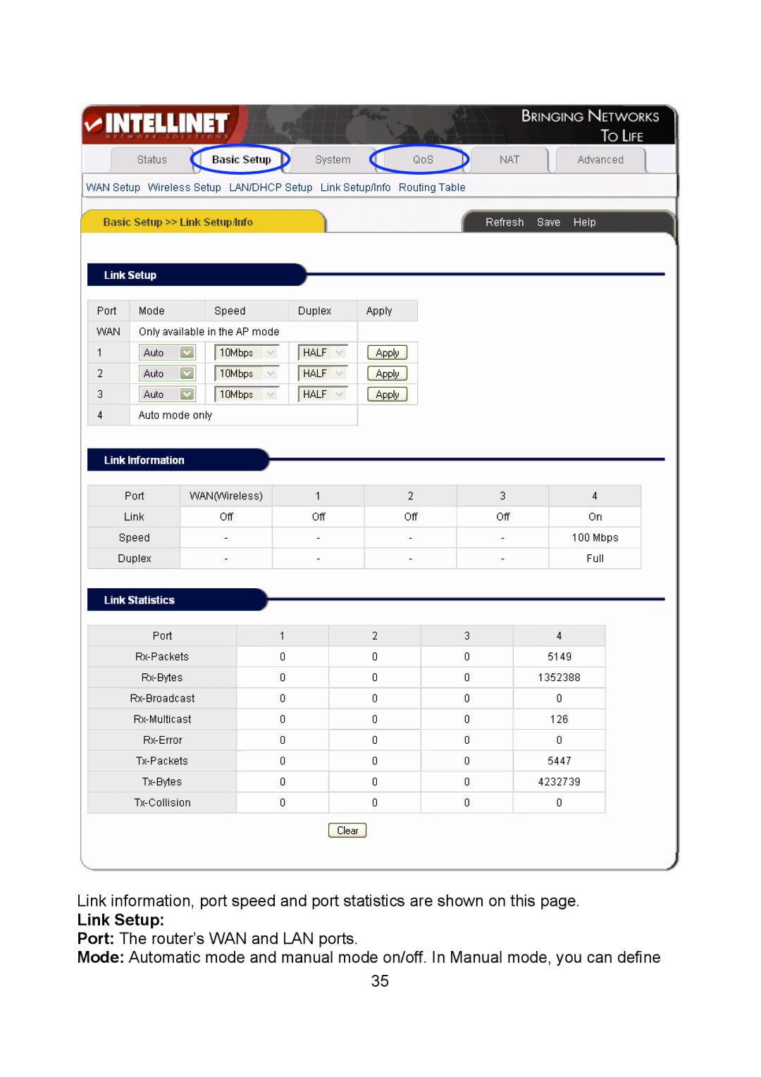 Intellinet Network Solutions 523431 manual Link Setup 