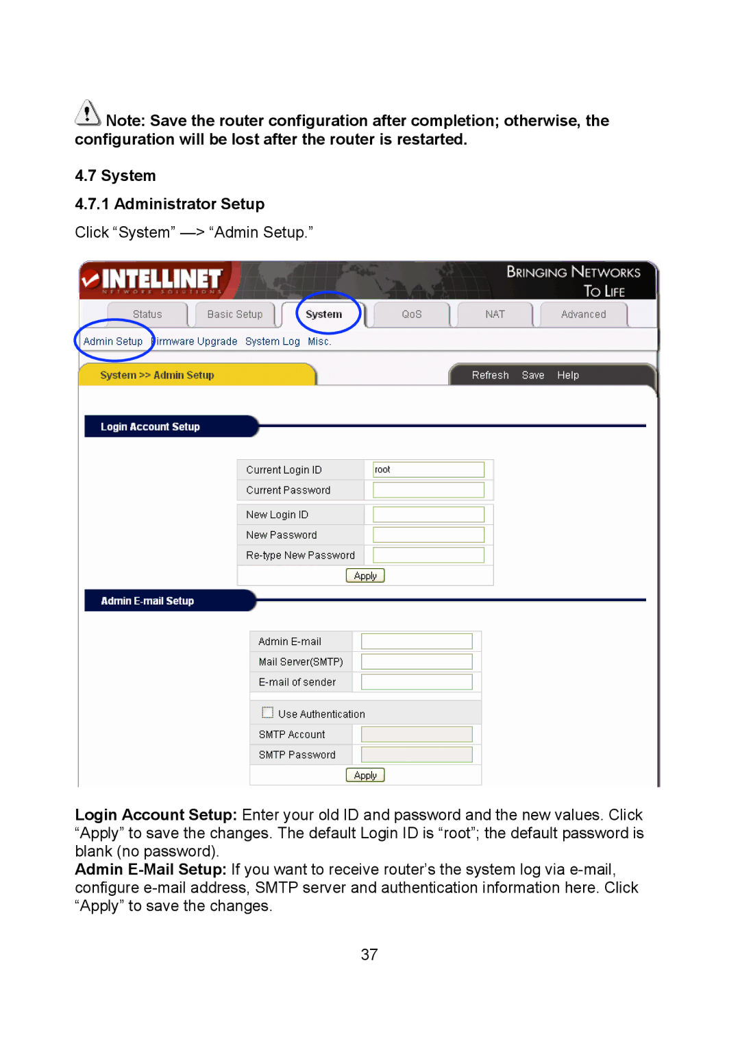 Intellinet Network Solutions 523431 manual System Administrator Setup 