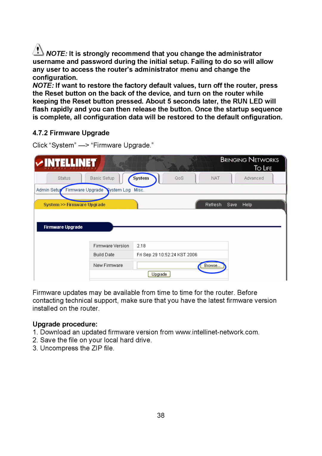 Intellinet Network Solutions 523431 manual Firmware Upgrade, Upgrade procedure 